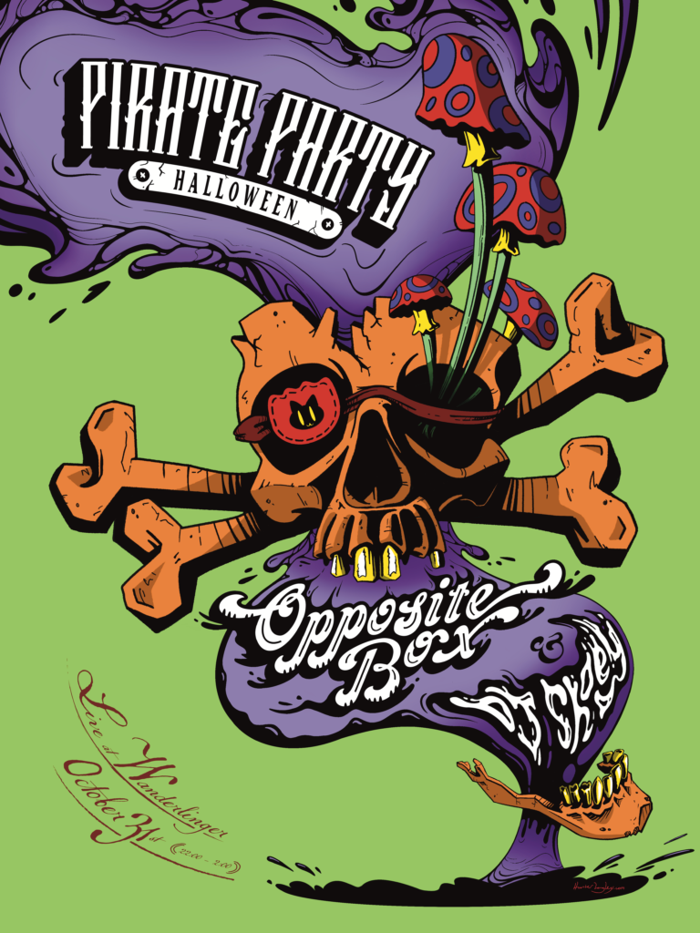 Opposite Box poster for the Halloween Pirate Party at Wanderlinger