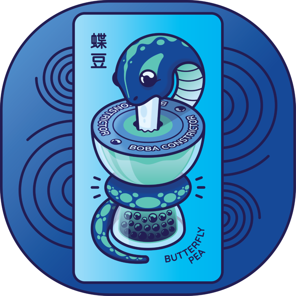 Boba Constrictor snake and cup illustration - butterfly pea flavor