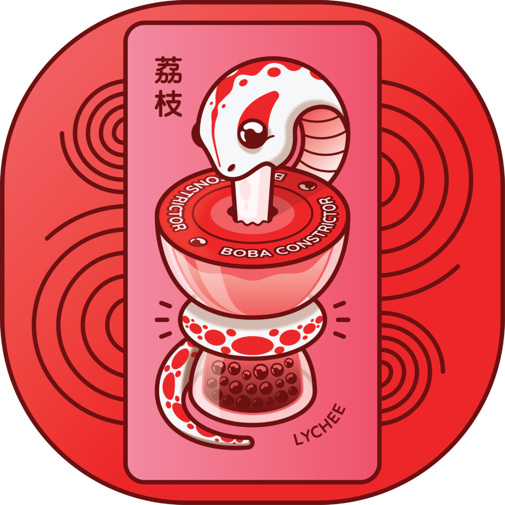 Boba Constrictor snake and cup illustration - lychee flavor