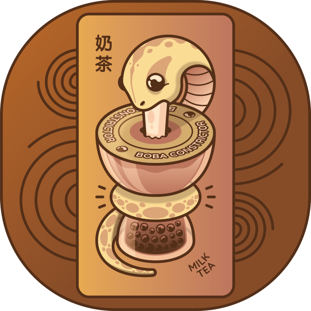 Boba Constrictor snake and cup illustration - milk tea