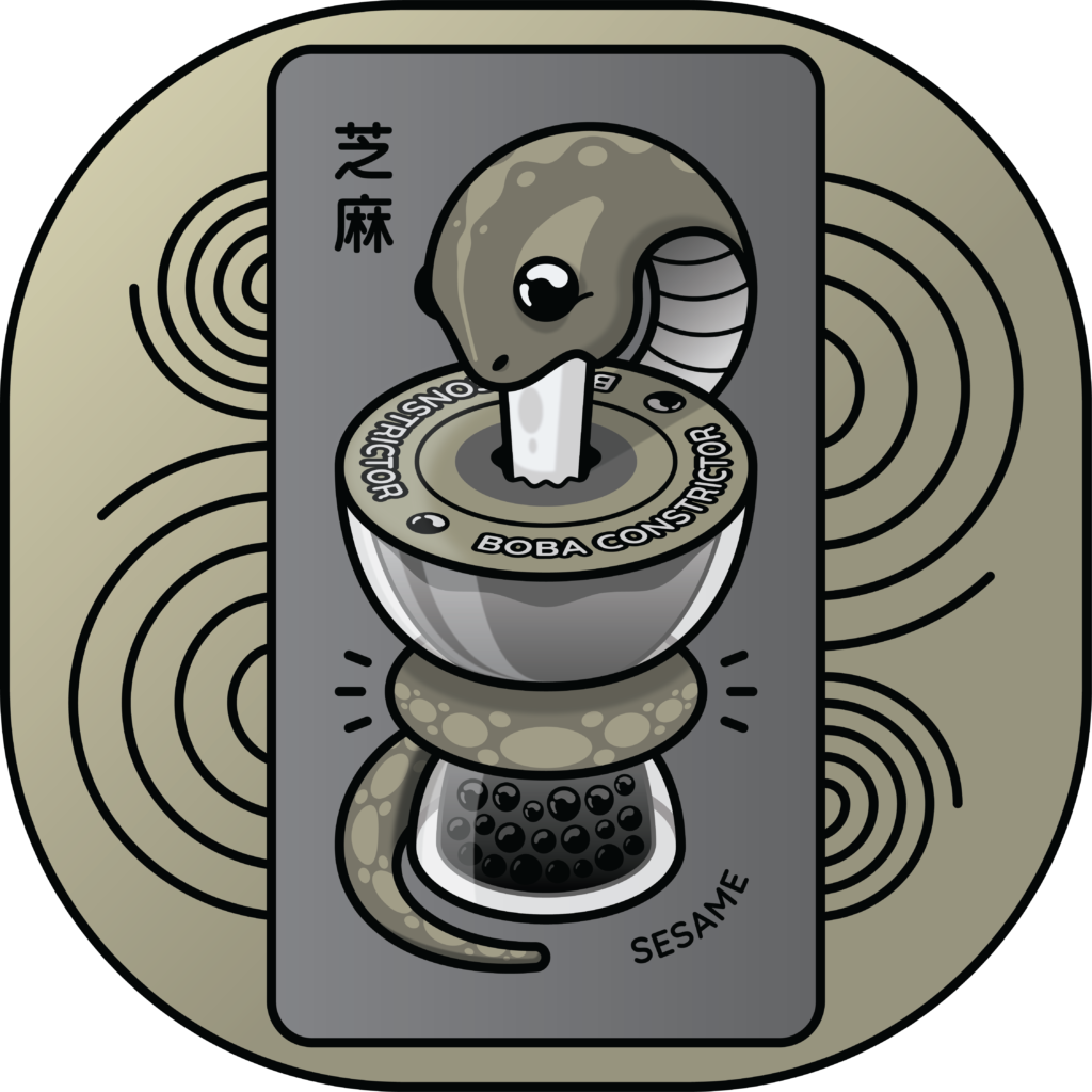 Boba Constrictor snake and cup illustration - sesame flavor
