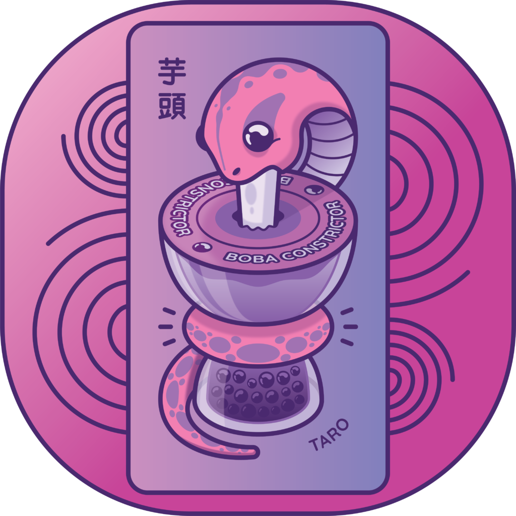 Boba Constrictor snake and cup illustration - taro flavor